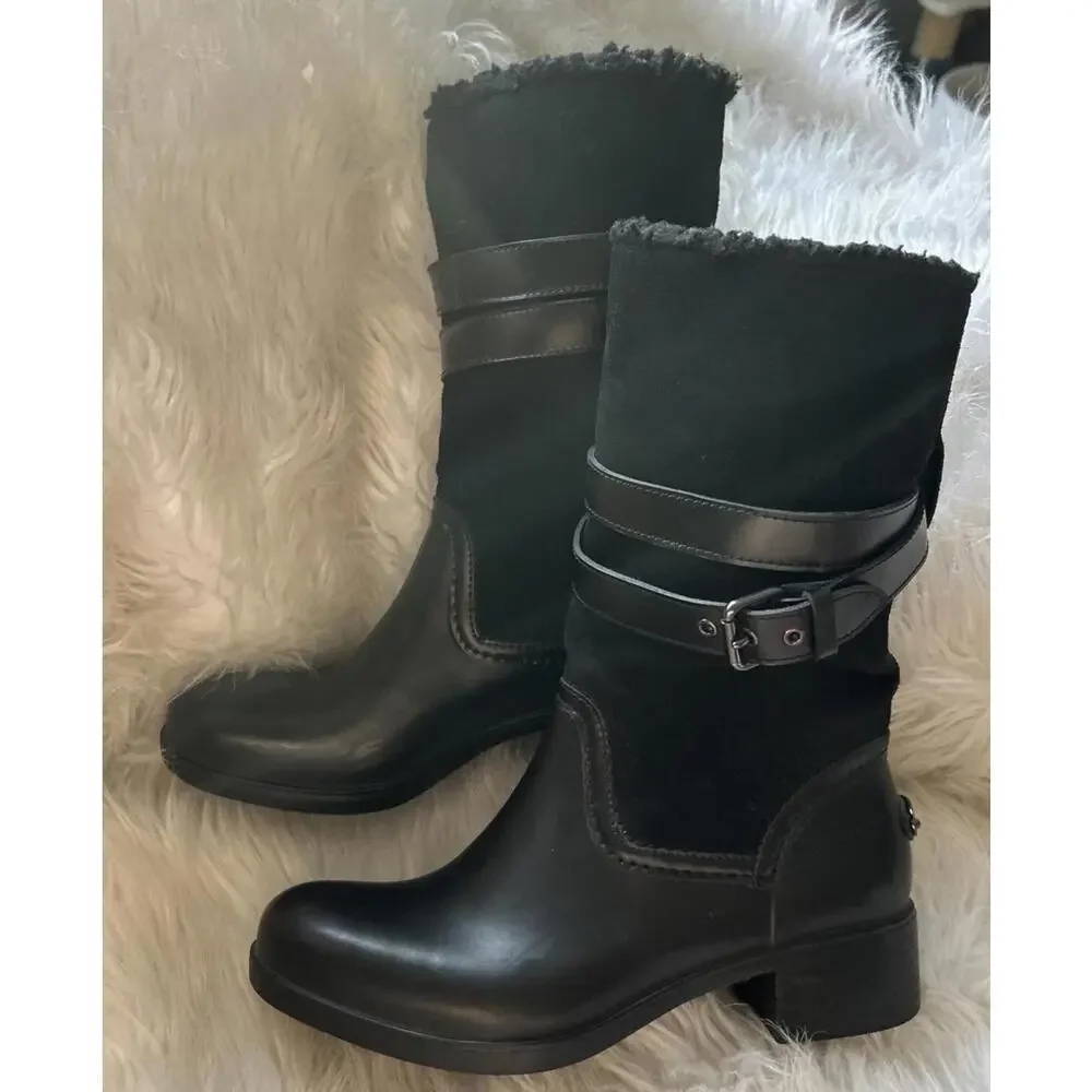 Coach Zena Black Leather, Shearling, Rubber Winter Cold Weather Snow Boots sz 9 - Picture 1 of 10